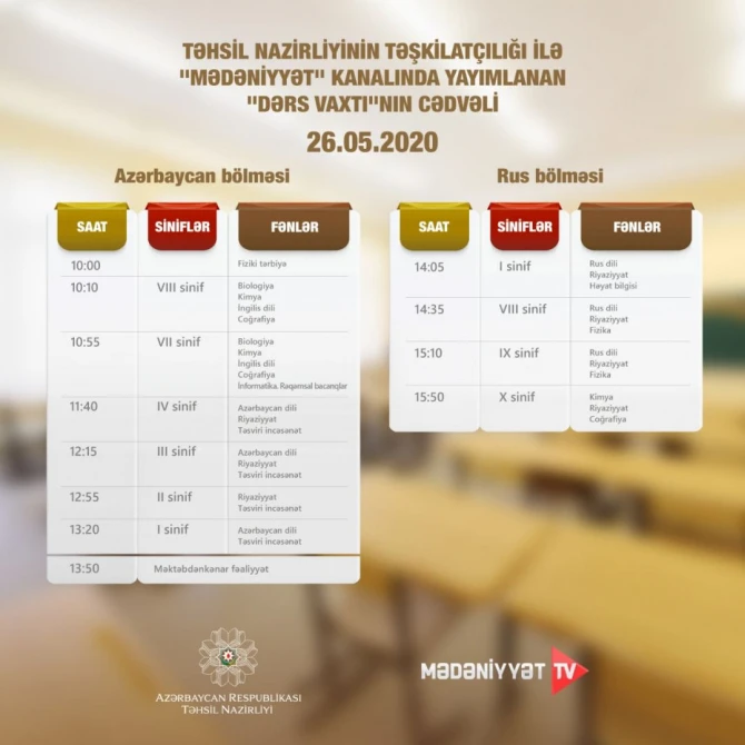 Обнародовано расписание школьных телеуроков на завтра - ФОТО