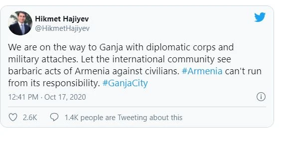 Hikmət Hacıyev diplomatik korpus nümayəndələri və hərbi attaşelərlə Gəncəyə yollanır