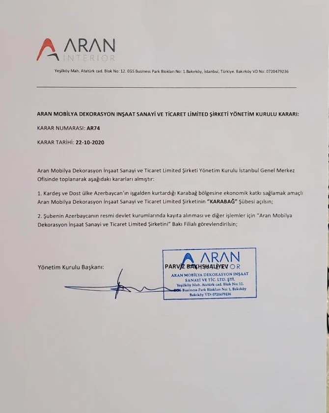 Türkiyə şirkəti Qarabağda şöbəsini açmağa hazırlaşır