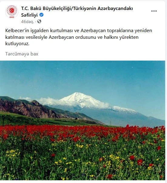 Türkiyə səfirliyindən Azərbaycan xalqına təbrik - FOTO