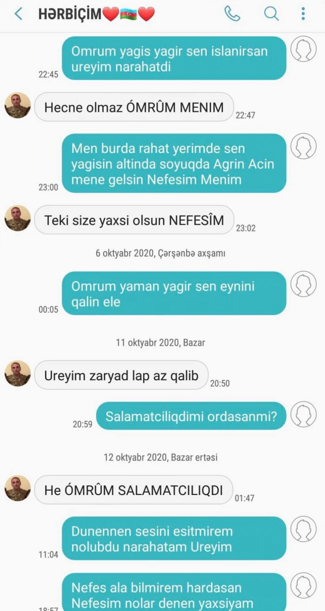 Şəhidimizin xanımı ilə son yazışması: “Balalarımı heç kimə əmanət etmə” - FOTO