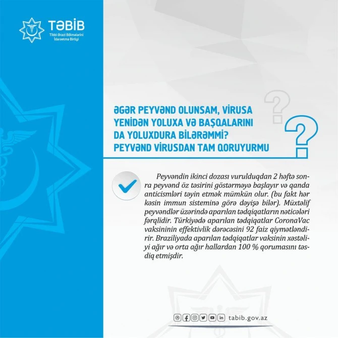Peyvənd olunan şəxs virusa yenidən yoluxa bilərmi? - RƏSMİ CAVAB