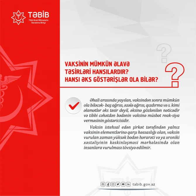 TƏBİB COVID-19 vaksininin mümkün əlavə təsirlərini açıqlayıb