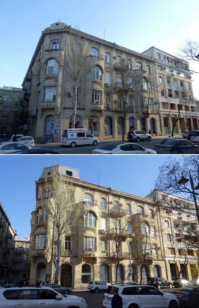 Bakıda tarixi binanın üzərində qanunsuz tikilən mansard sökülür - VİDEO
