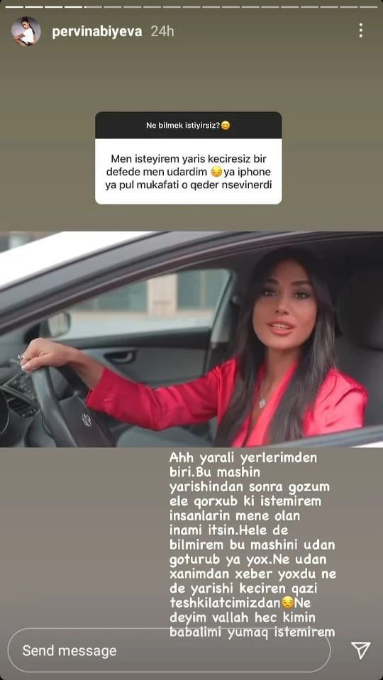 Pərvin Abıyeva bu səbəbdən səhifəsində yarış keçirmir