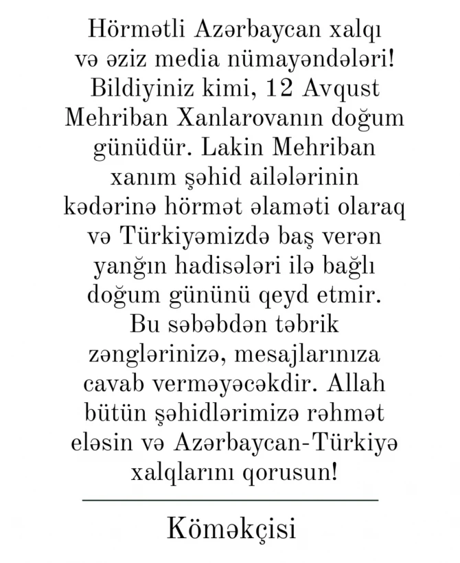 Mehriban Xanlarova ad gününü qeyd etməyəcək SƏBƏB... - FOTO