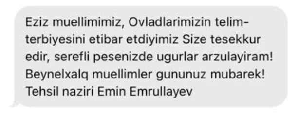 Bu gün hər bir müəllimin telefonuna təhsil nazirindən mesaj gəlib - MƏTN