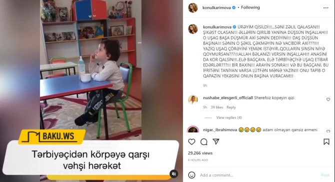 Məşhurlar uşağı döyən tərbiyəçidən yazdı: 