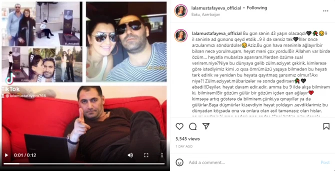 Azərbaycanlı aparıcı 9 il əvvəl ölən ərindən yazdı: 