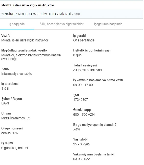 İşsizlərin NƏZƏRİNƏ! Dövlət boş iş yerlərini açıqladı - 1800 AZN maaş