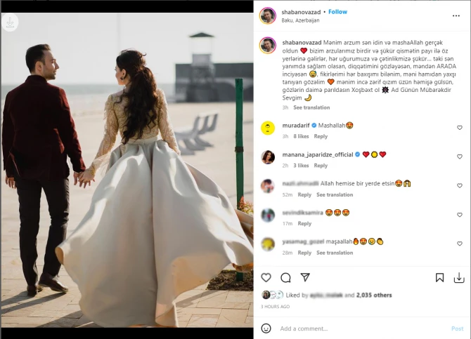 Azad Şabanovdan xanımına romantik təbrik - FOTO