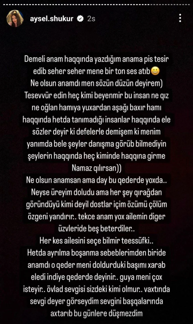 Aysel Şükürdən anasına ağır sözlər: 