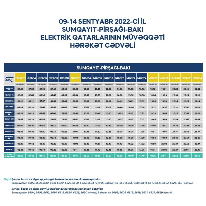 Bakı-Sumqayıt qatarlarının hərəkət cədvəlində DƏYİŞİKLİK - FOTO