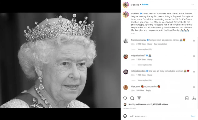 Ronaldodan II Elizabetlə bağlı paylaşım: 