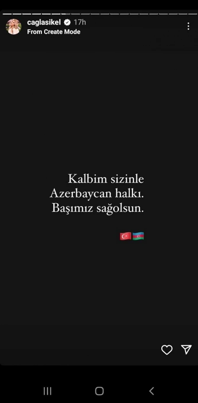 Çağla Şıkeldən Azərbaycana dəstək paylaşımı - FOTO