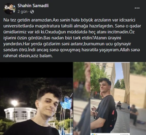 Müəllim intihar edən tələbə oğlundan yazdı... - FOTO