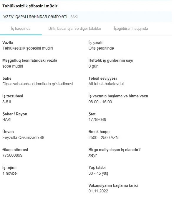 İşsizlərin NƏZƏRİNƏ! - Dövlət boş iş yerlərini açıqladı - 2500 AZN maaş