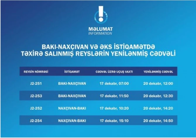 AZAL təxirə salınmış Naxçıvan reyslərinin yeni cədvəlini açıqladı - FOTO