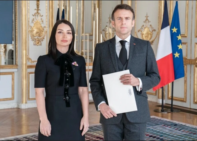 Leyla Abdullayeva etimadnaməsini Fransa prezidentinə təqdim edib - FOTO