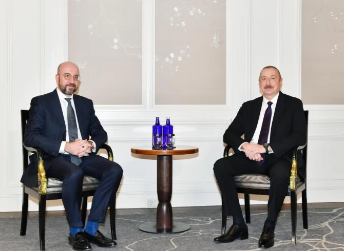 Prezident İlham Əliyevin Münxendə Avropa İttifaqı Şurasının Prezidenti ilə görüşü olub - FOTO
