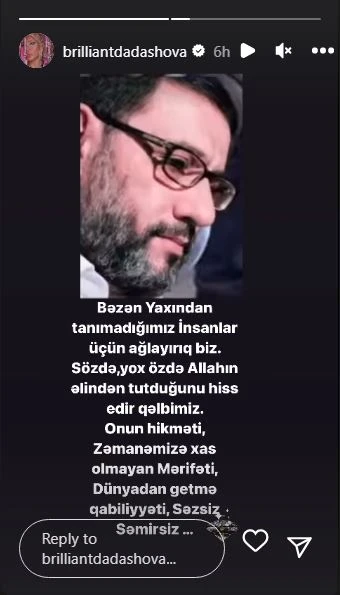 Hacı Şahindən yazan Brilliant Dadaşova: 