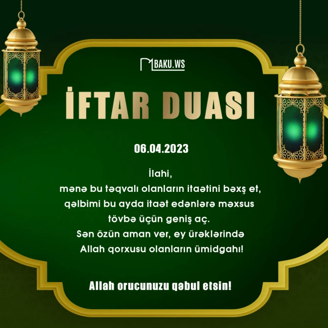 Ramazan ayının on beşinci gününün imsak, iftar və namaz vaxtları - FOTO