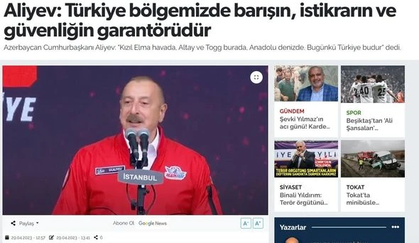 Выступление Президента Ильхама Алиева на TEKNOFEST широко освещалось в турецких СМИ - ФОТО