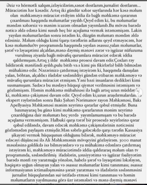 Ayseldən Xoşqədəm Hidayətqızına: “3 il şər-böhtan qarşısında səbrlə dayanmışam” - FOTO