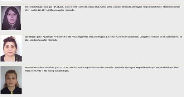Azərbaycan 13 nəfəri insan alverinə görə axtarışa verib: Hamısı qadındır - FOTO