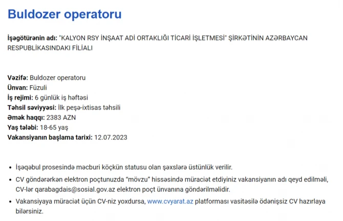 ВНИМАНИЮ желающих работать в Карабахе: зарплата до 2 300 манатов - СПИСОК