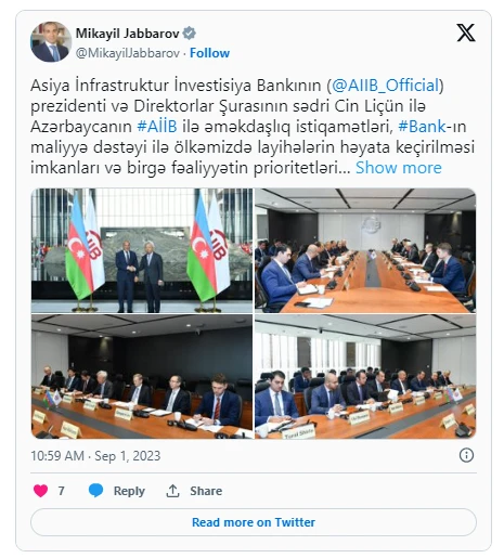 Mikayıl Cabbarov Asiya İnfrastruktur İnvestisiya Bankının prezidenti ilə görüşüb - FOTO