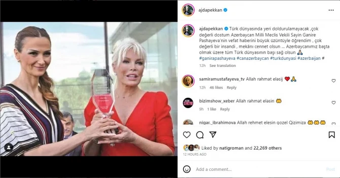 Ajda Pekkan Qənirə Paşayeva ilə bağlı paylaşım etdi - FOTO
