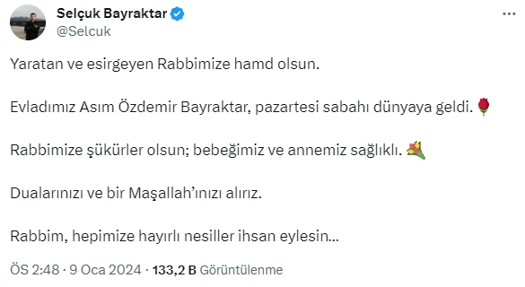 Selçuk Bayraktar ikinci dəfə ata olub - FOTO