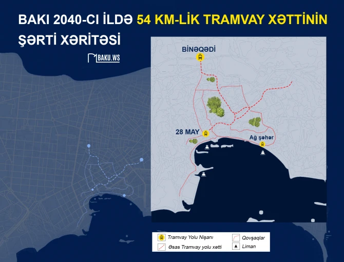 Bakıda tramvay xətti bu ərazilərdən keçəcək  - XƏRİTƏ