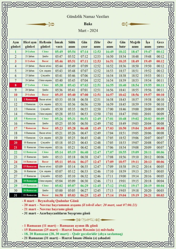 Azərbaycanda Ramazan ayı başlayıb