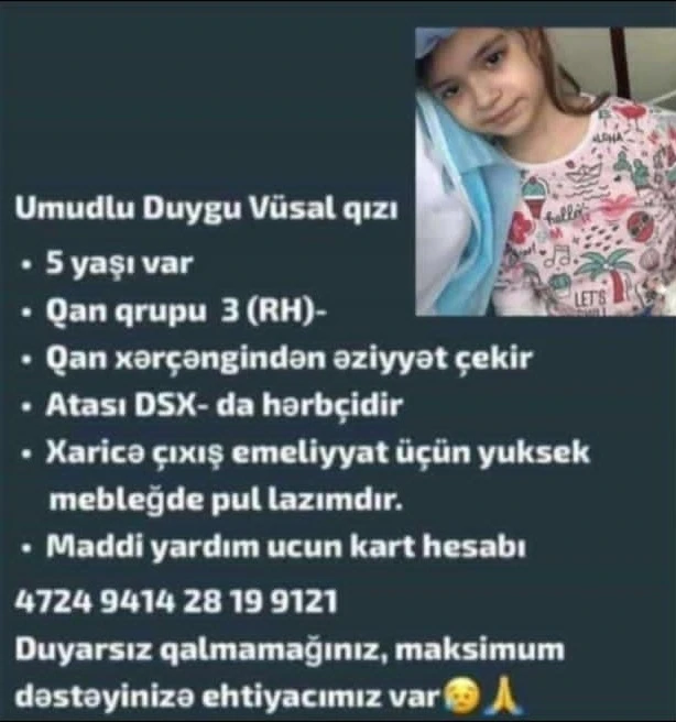 5 yaşlı Duyğunun yardıma ehtiyacı var - FOTO