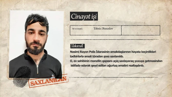 Bakıda qapısı açıq qalan evdən 18500 manat oğurlanıb