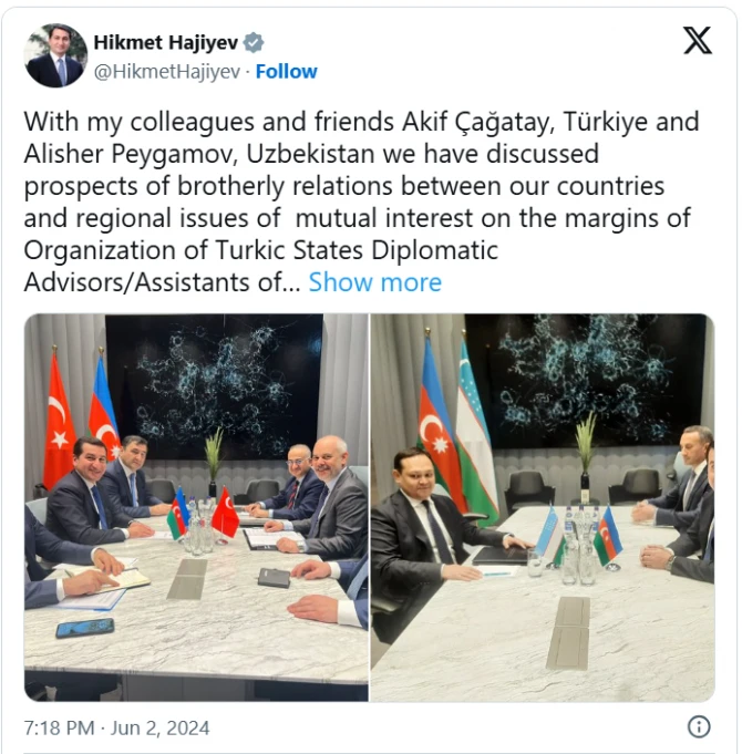 Prezidentin köməkçisi Türkiyə və Özbəkistandan olan həmkarları ilə görüşüb - FOTO