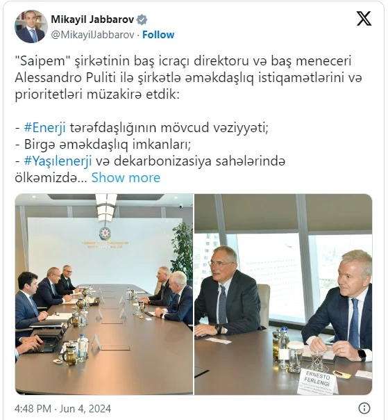 Azərbaycan İtaliya şirkəti ilə dekarbonizasiya tədbirlərini müzakirə edib - FOTO
