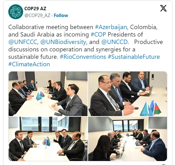 Azərbaycan COP29 ərəfəsində Kolumbiya və Səudiyyə Ərəbistanı ilə danışıqlar aparıb