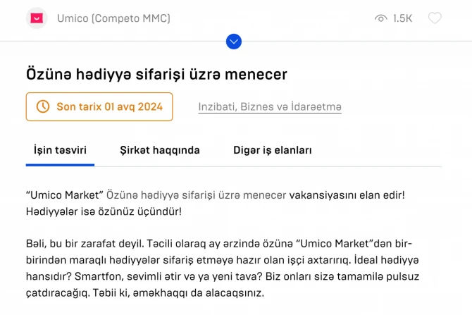 Bu vakansiya xəyal deyil, gerçəkdir! “Umico.az”ın yeni elanı hamını şoka salıb - FOTO