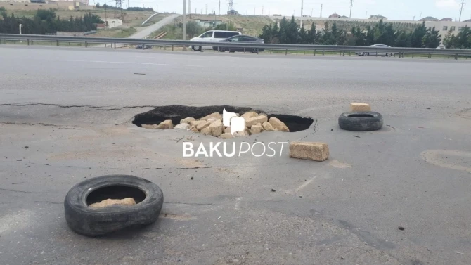 Bakı-Sumqayıt yolunun bir hissəsi çökdü - FOTO
