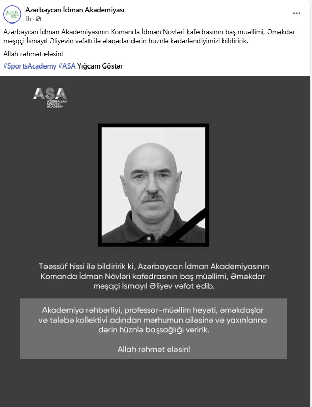 Əməkdar məşqçi VƏFAT ETDİ