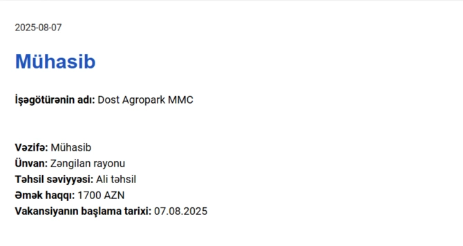 Qarabağda işləmək istəyənlərin NƏZƏRİNƏ! - Maaş 3000 AZN-dək Qarabağda işləmək istəyənlərin NƏZƏRİNƏ! - Maaş 3000 AZN-dək
