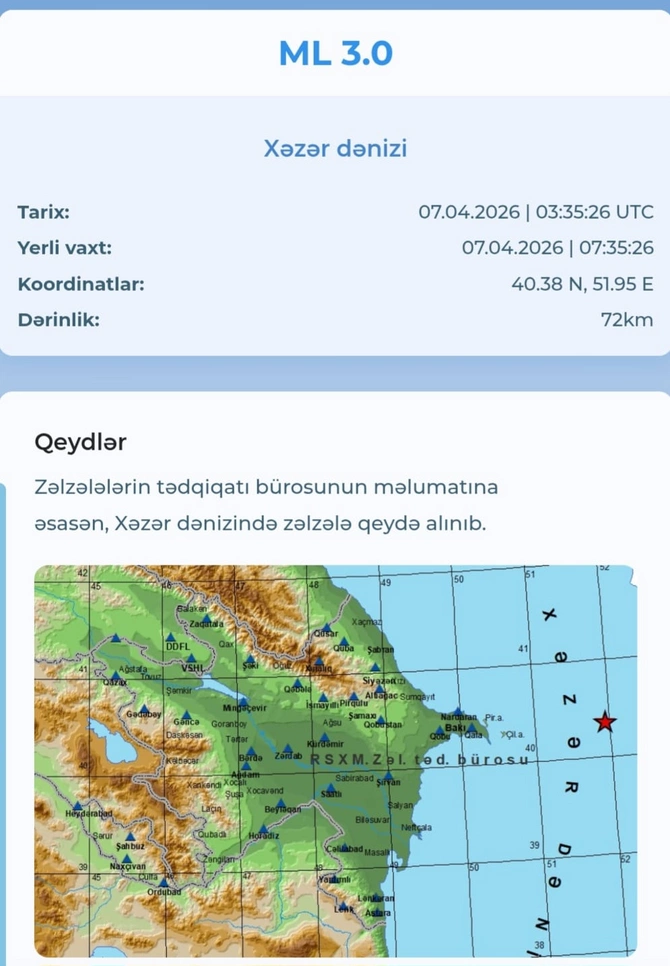 Xəzər dənizində zəlzələ olub