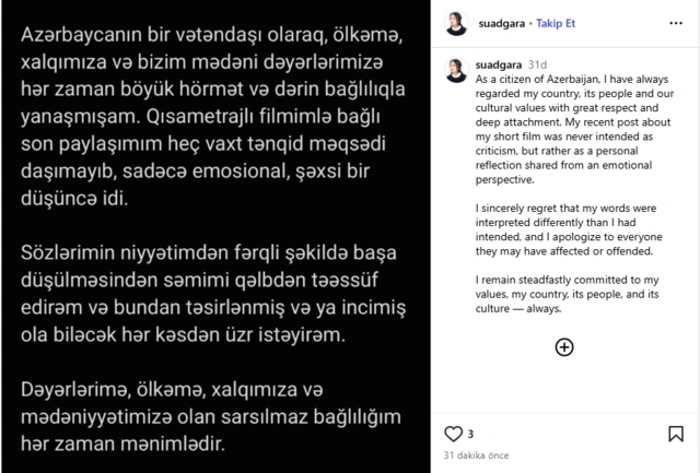 Əbülfəs Qarayevin qızı üzr istədi