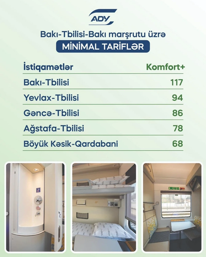 Bakı–Tbilisi–Bakı qatarında siniflər üzrə gediş QİYMƏTLƏRİ - 180 manat