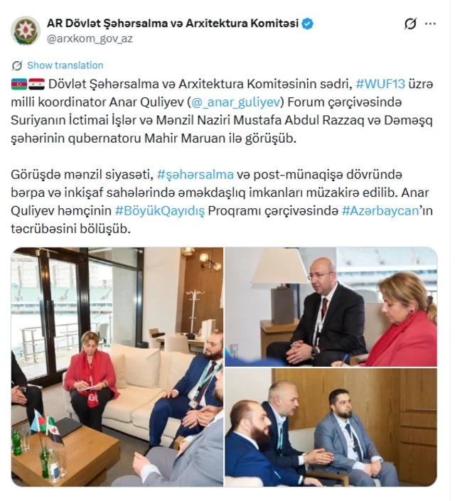 Azərbaycan Böyük Qayıdış proqramı çərçivəsində təcrübəsini Suriya ilə bölüşüb