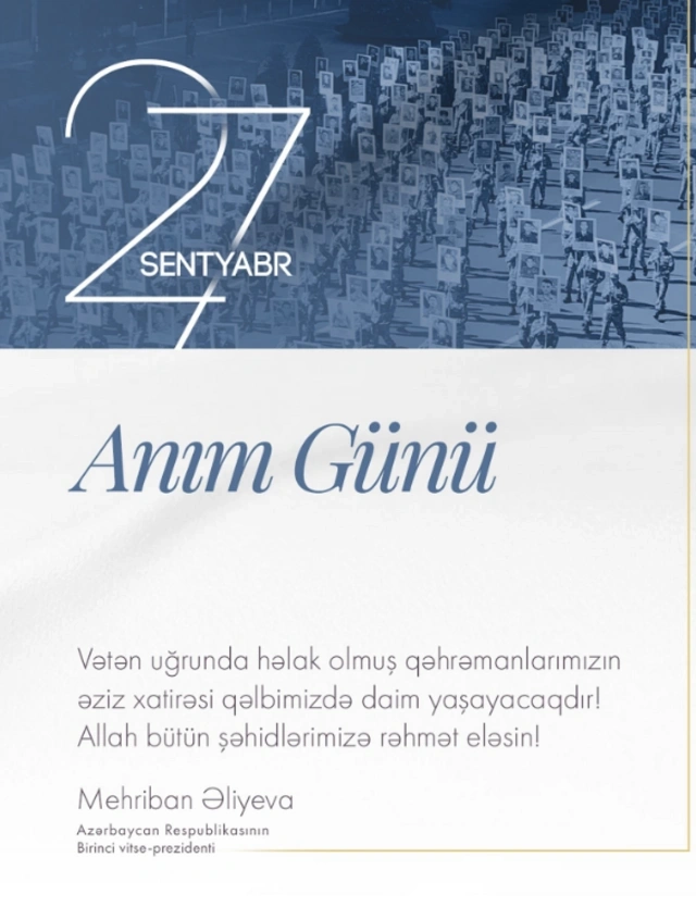 Mehriban Aliyeva shared a post regarding September 27 - Day of Remembrance
