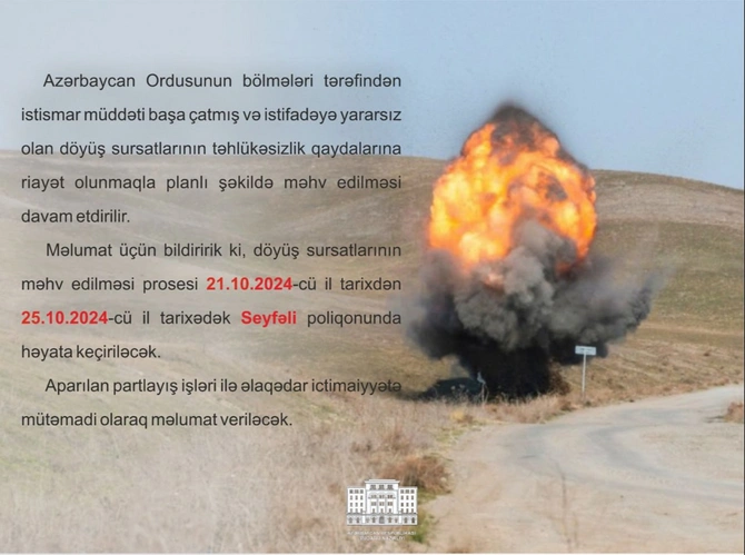 MN müraciət etdi: Yararsız döyüș sursatları məhv ediləcək